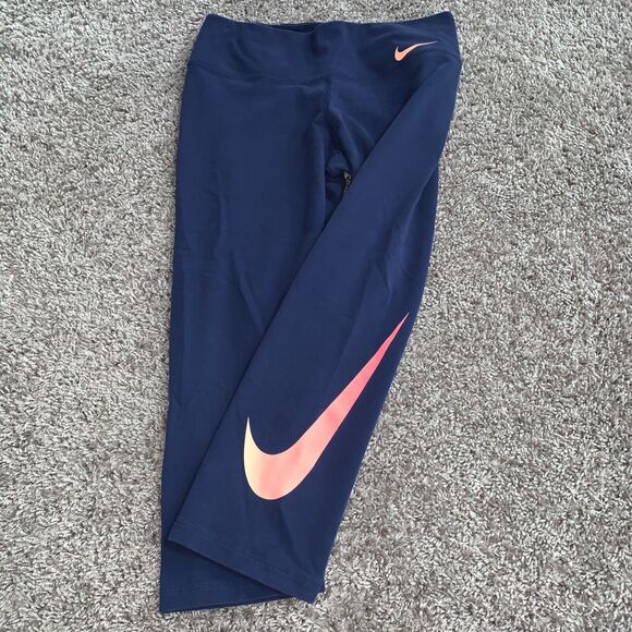 Women’s Size Small Nike Dri Fit Blue‎ Pink Cropped Legging Soft - Picture 1 of 9